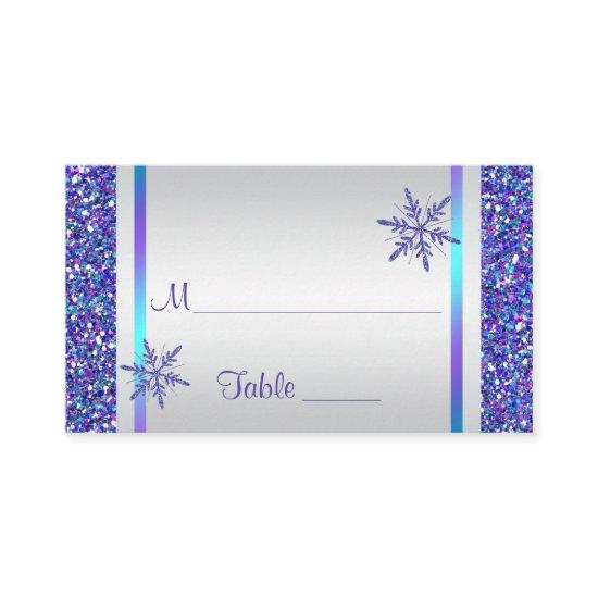 Purple, Silver Snowflakes Quinceanera Place Card