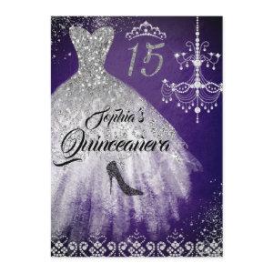 Purple Silver Sparkle Diamond Dress Quinceanera