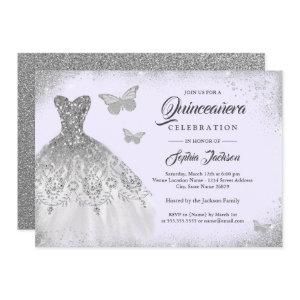 Purple Silver Sparkle Dress Butterfly Quinceanera