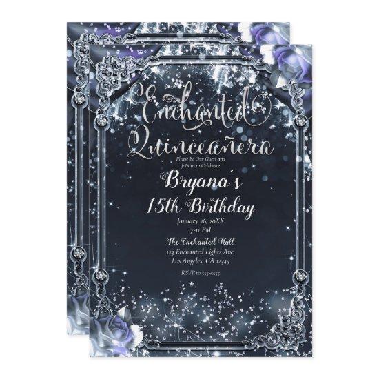 Purple Silver Sparkle Lights Roses Quinceañera