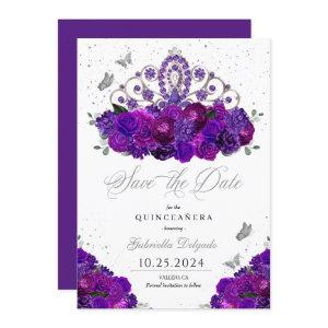Purple & Silver Tiara Save The Date Quinceañera