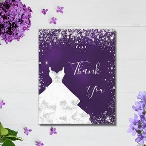 Purple silver white dress glitter glamorous thank you card