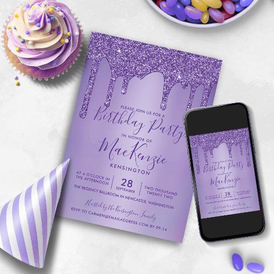 Purple Sparkle Glitter Drips Any Year Birthday