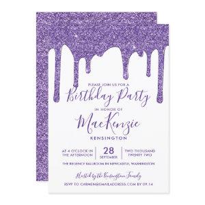 Purple Sparkle Glitter Drips Any Year Birthday
