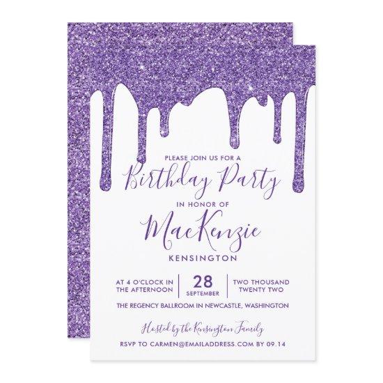 Purple Sparkle Glitter Drips Any Year Birthday