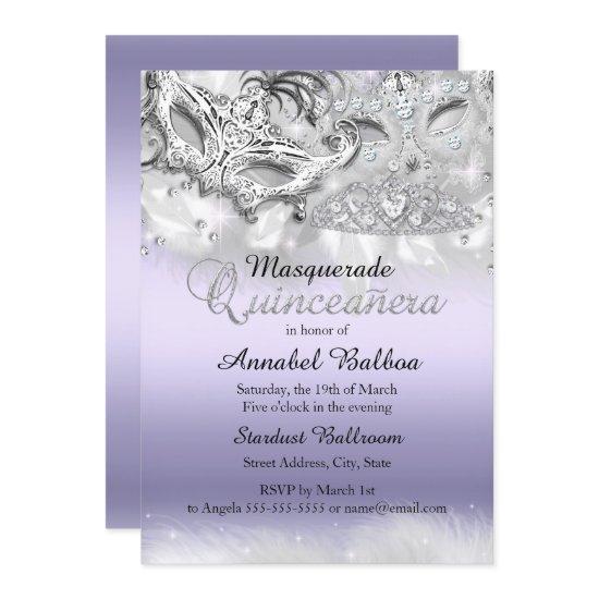 Purple Sparkle Masquerade Quinceanera Invite