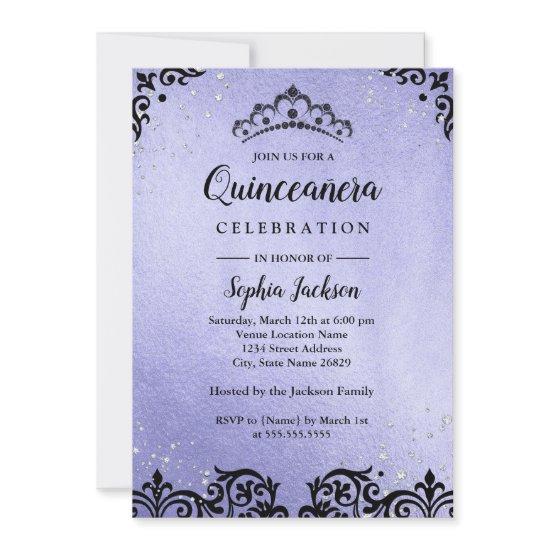 Purple Sparkle Tiara Damask Quinceanera