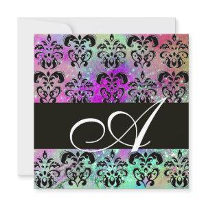 PURPLE TEAL AQUA BLUE  BLACK  DAMASK MONOGRAM