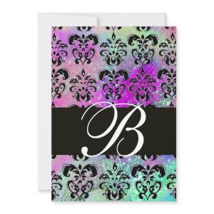 PURPLE TEAL AQUA BLUE  BLACK  DAMASK MONOGRAM