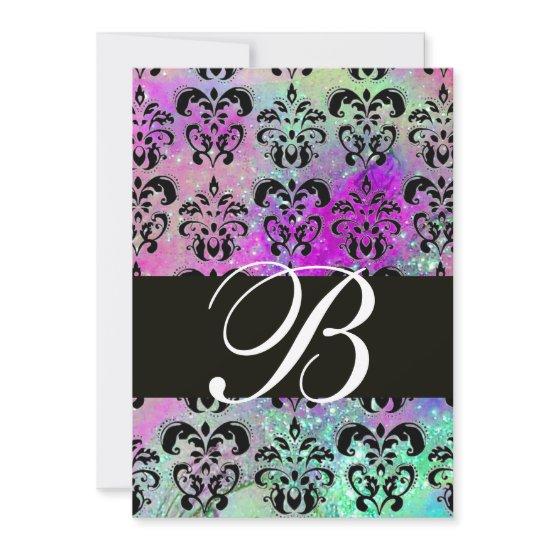PURPLE TEAL AQUA BLUE  BLACK  DAMASK MONOGRAM
