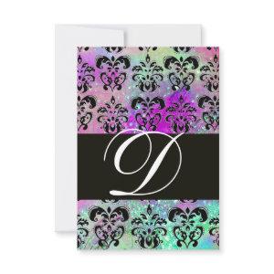 PURPLE TEAL AQUA BLUE  BLACK  DAMASK MONOGRAM RSVP