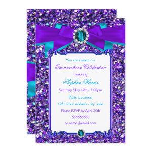 Purple Teal Blue Glitter Jewel Bow Quinceanera