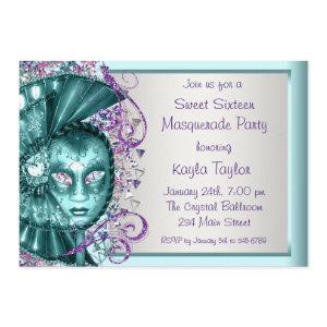 Purple Teal Blue Sweet Sixteen Masquerade Party