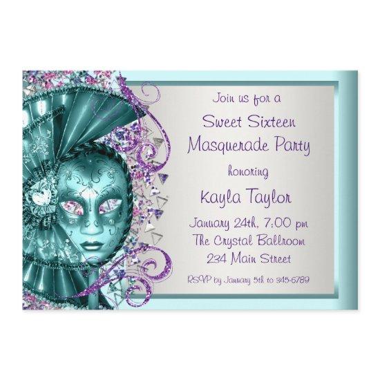 Purple Teal Blue Sweet Sixteen Masquerade Party