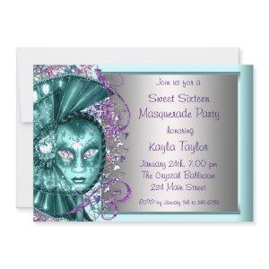 Purple Teal Blue Sweet Sixteen Masquerade Party
