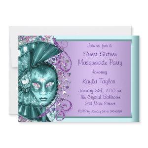 Purple Teal Blue Sweet Sixteen Masquerade Party