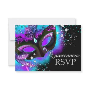 Purple & Teal Masquerade Quinceanera RSVP