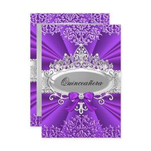 Purple Tiara & Damask Quinceanera Invite