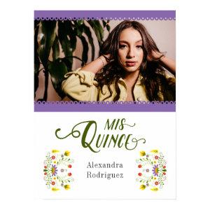 Purple Traditional Mexican Floral Photo Quinceaner Poster
