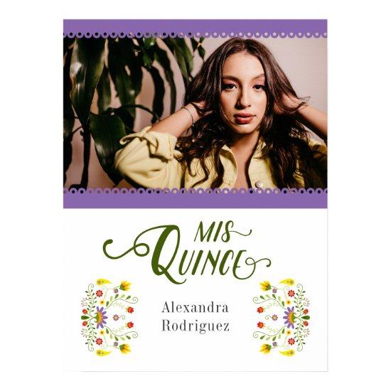 Purple Traditional Mexican Floral Photo Quinceaner Poster