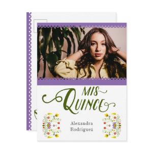 Purple Traditional Mexico Floral Photo Quinceanera  Postcard
