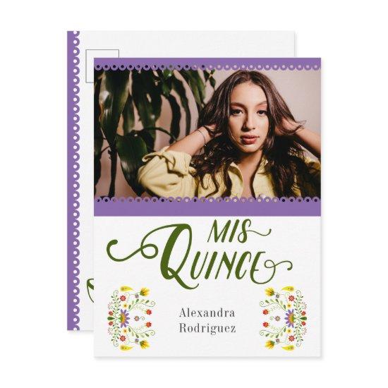 Purple Traditional Mexico Floral Photo Quinceanera  Postcard