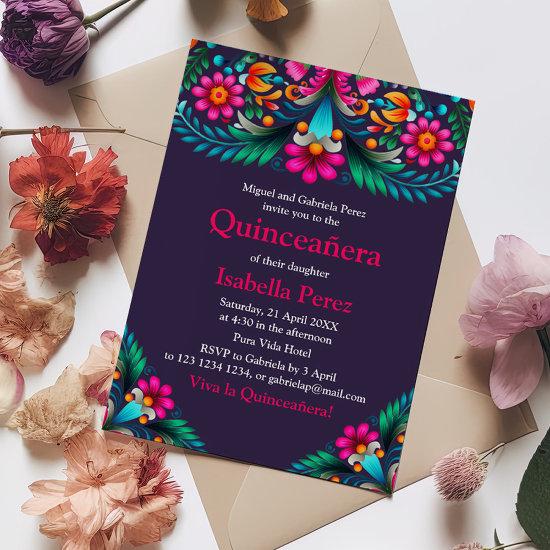 Purple Vibrant Floral Quinceanera Mexican Fiesta