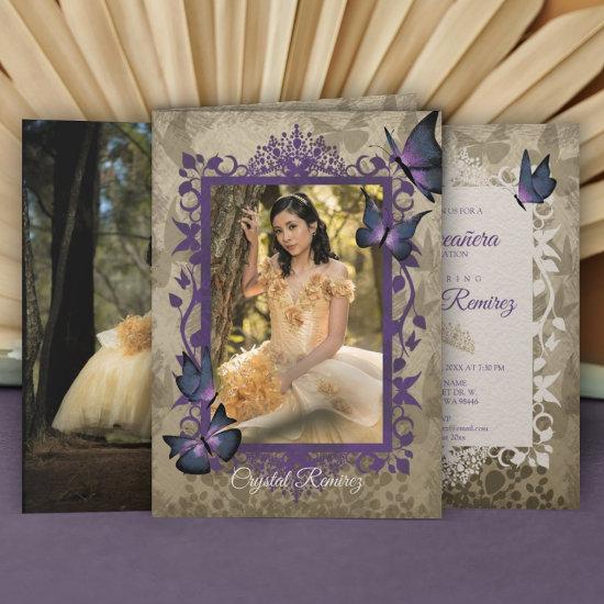 Purple Vintage Butterflies Quinceanera