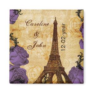 purple vintage eiffel tower Paris save the date Magnet