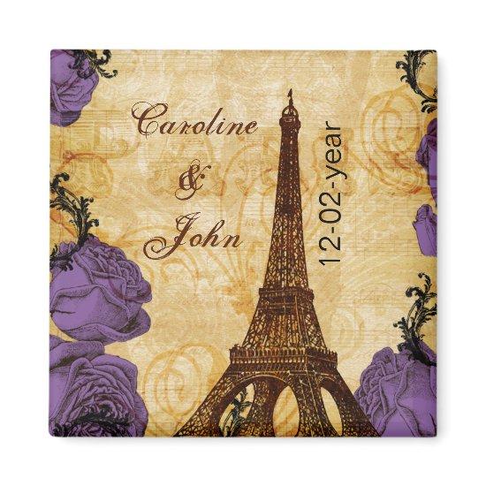 purple vintage eiffel tower Paris save the date Magnet