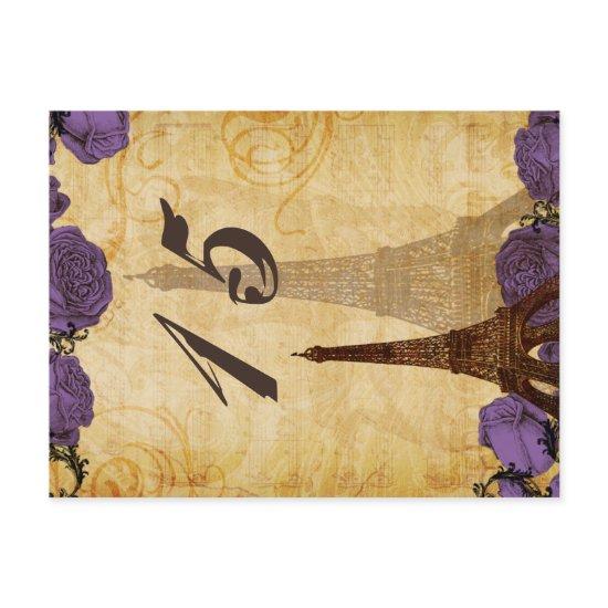 purple vintage eiffel tower Paris Table Numbers