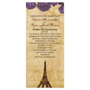 purple vintage eiffel tower Paris wedding program