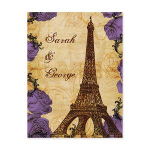 purple vintage eiffel tower Paris wedding rsvp  Postcard