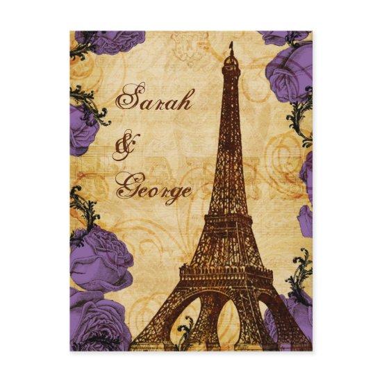 purple vintage eiffel tower Paris wedding rsvp  Postcard