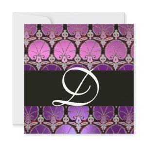 PURPLE VIOLET BLACK  DAMASK CARNATIONS MONOGRAM
