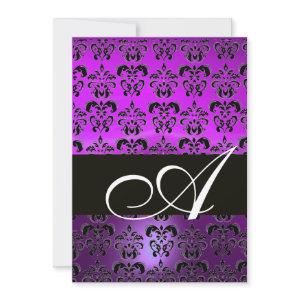 PURPLE VIOLET BLACK  DAMASK MONOGRAM , white
