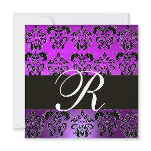 PURPLE VIOLET BLACK DAMASK MONOGRAM,,white