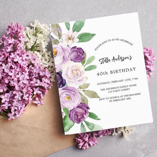 Purple violet florals budget birthday
