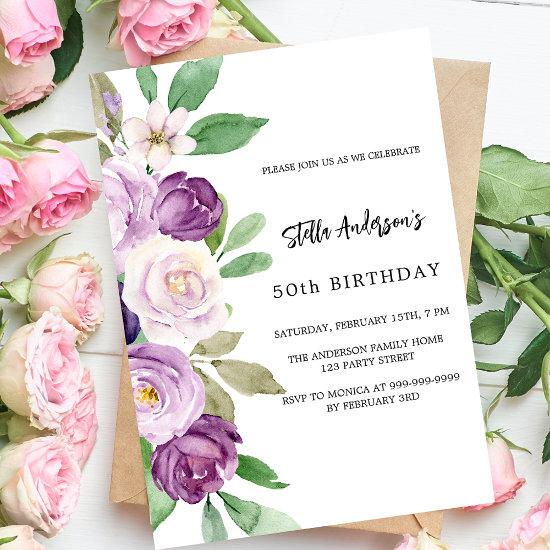 Purple violet florals luxury birthday
