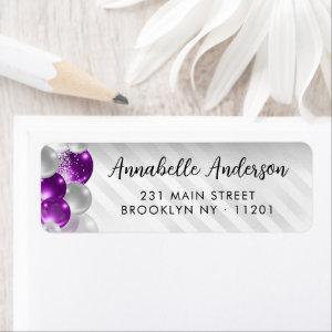 Purple Violet Silver Balloon Glitter Birthday  Label