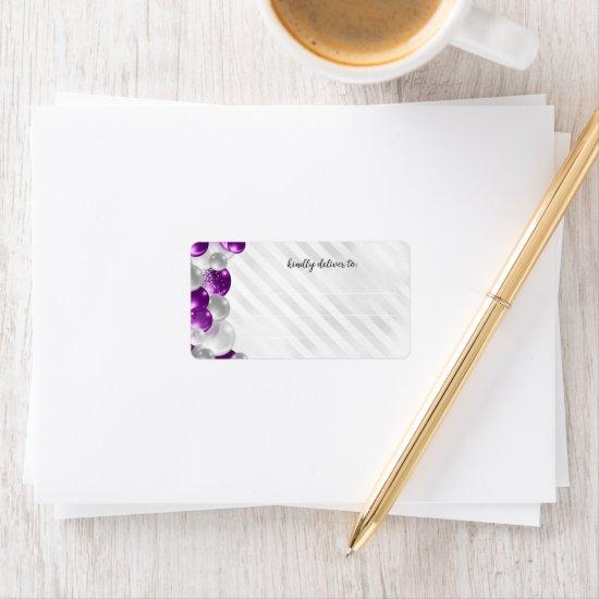 Purple Violet Silver Balloon Glitter Birthday  Label