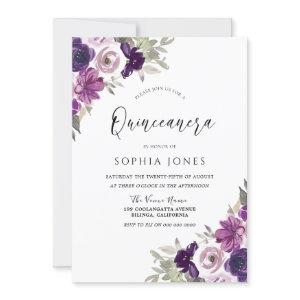 Purple Violet Watercolor Flowers Quinceanera Party