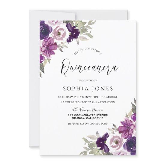 Purple Violet Watercolor Flowers Quinceanera Party