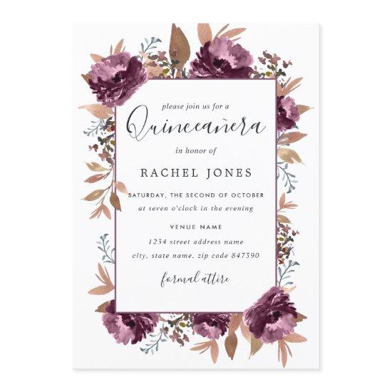 Purple Watercolor Bloom Quinceanera Invite