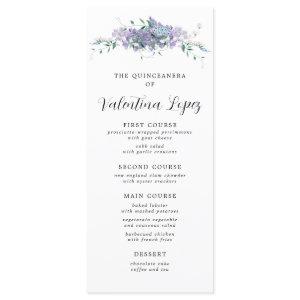Purple Watercolor Floral Quinceanera Menu