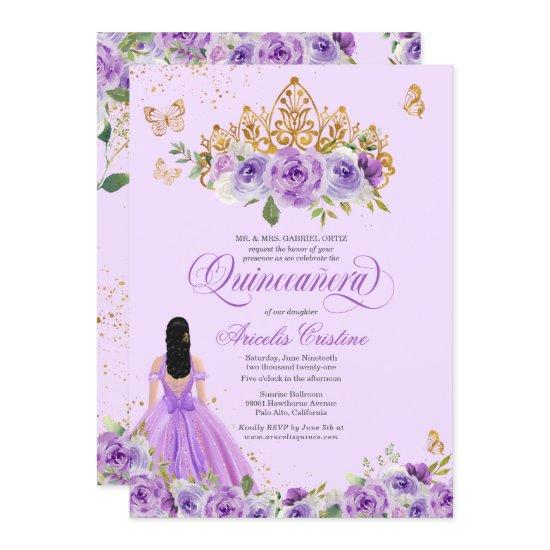 Purple Watercolor Roses Butterflies Quinceañera
