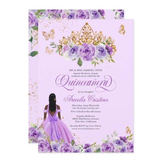 Purple Watercolor Roses Butterflies Quinceañera