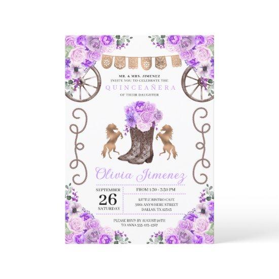 Purple Western Charra Floral Boots Quinceañera
