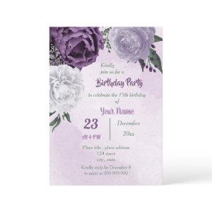 purple & white floral greenery birthday party