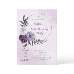purple & white floral wreath birthday party